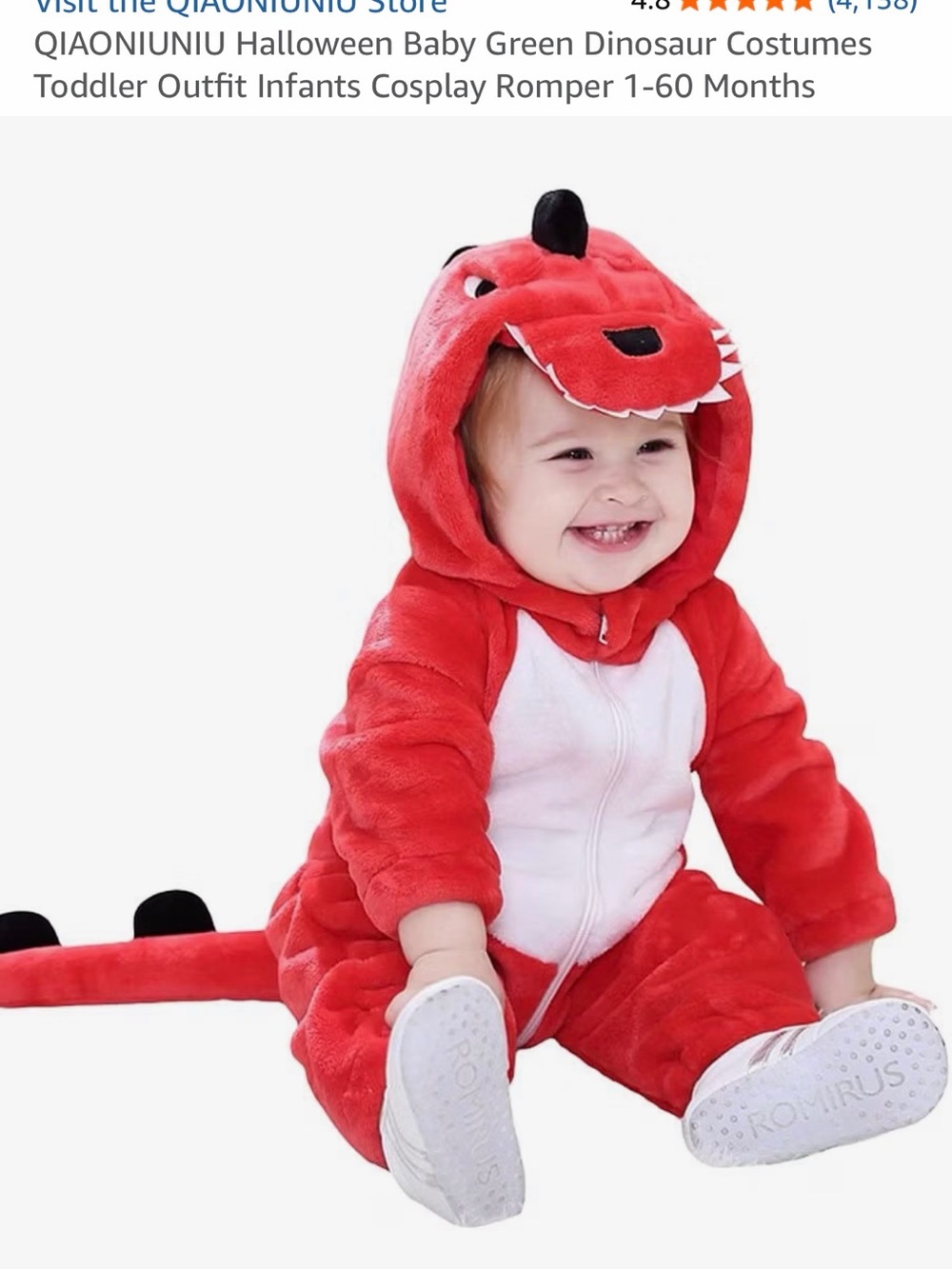 Red Dino Hooded Baby One-Piece Romper - Kids One Piece